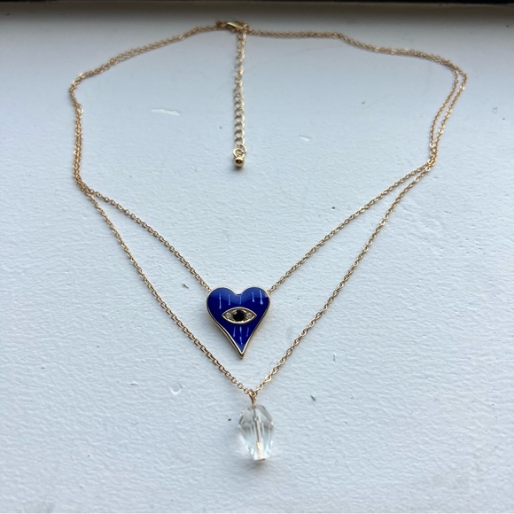 SHEIN Jewelry - SHEIN heart shaped evil eye double layer necklace